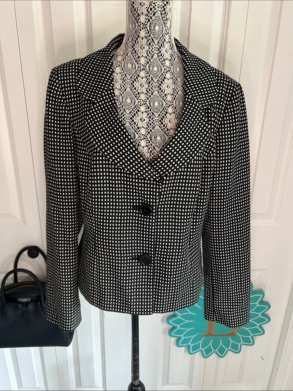 Planet B&W Checkered Tailored Blazer - Sophisticated Professional Chic Size 16